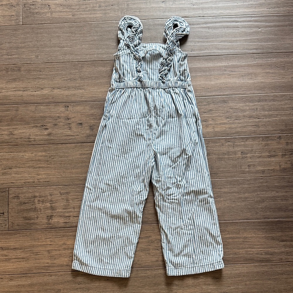 Striped Overalls with Ruffle Straps - Picture 2 of 4